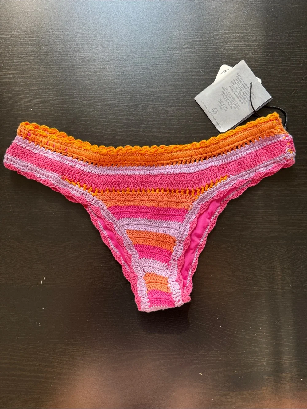 Free People It's Now Cool the Crochet Frill Pink Bikini Top & Bottom Size S/M